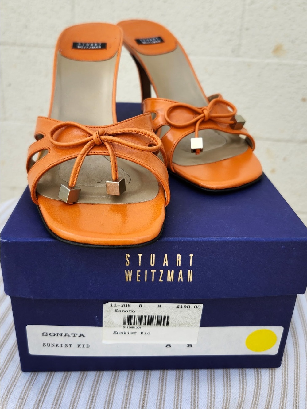 Stuart Weitzman Sonata Sunkist Orange Leather Slide Mule Heels Size 8